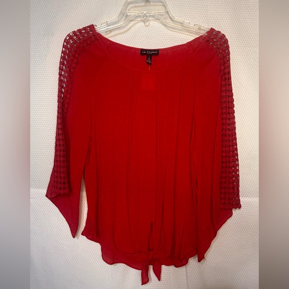 I.N. Studio Bundle Off White, Blue, and Red Crochet Sleeve Tops - Picture 2 of 7